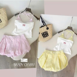 SET đồ 3 món đi biển , áo bikini mix quần dáng bí kèm áo quây thêu nơ dễ thương cho nàng tiểu thư
