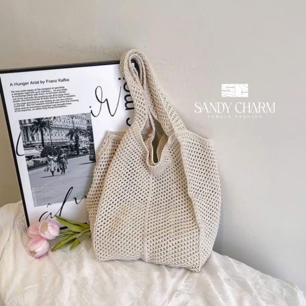 Túi Phong Cách Hàn Quốc Đeo Vai Túi Lười Phong Cách Dệt Kim Rỗng Hoa Đi Biển
