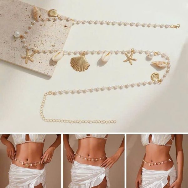 Boho Đi Biển Eo Dây Xích Với Sao Biển Vỏ Ngọc Trai Thắt Lưng Trang Sức Mùa Hè Cho Nữ Lễ Hội Thời Trang Phụ Kiện Dự Tiệc - Hình ảnh 3