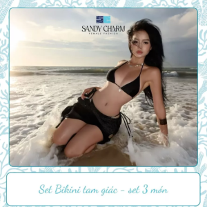 Set Bikini tam giác đen - set 3 bikini 3 món Sandy Charm