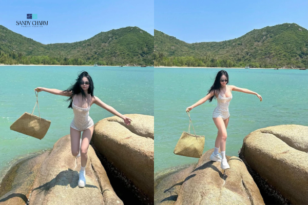 tạo dáng chụp ảnh đi biển phong cách sporty