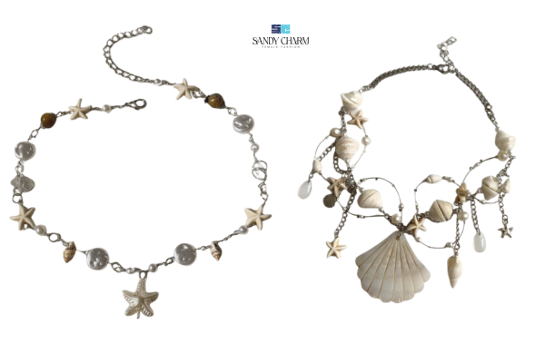 vòng cổ ngọc trai phối charm biển